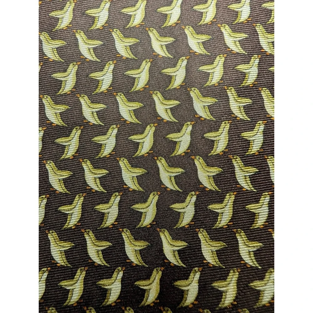 Banana Republic Silk Tie Vintage Brown Penguin Print Made In Italy Good Wide